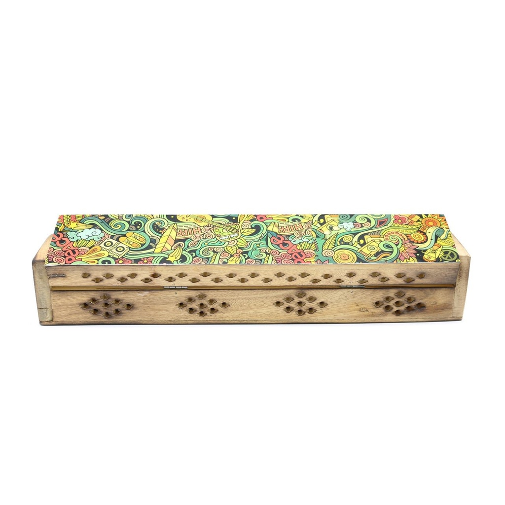 [14083] Peace Art Wooden Incense Coffin Box