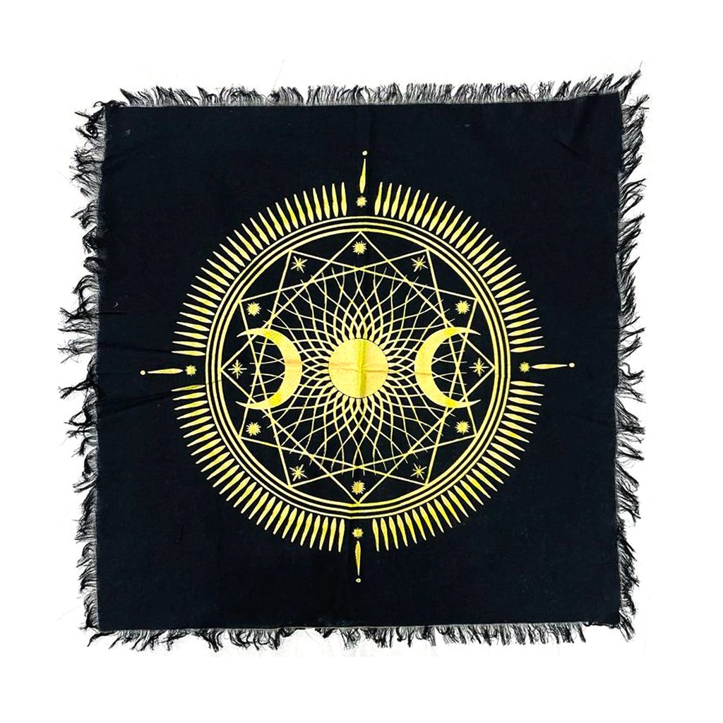 Golden Triple Moon Altar Cloth Tapestry – 18" x 18"