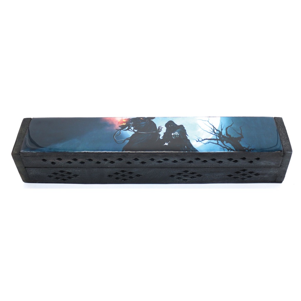 [14087] Horseman Black Wooden Incense Coffin Box