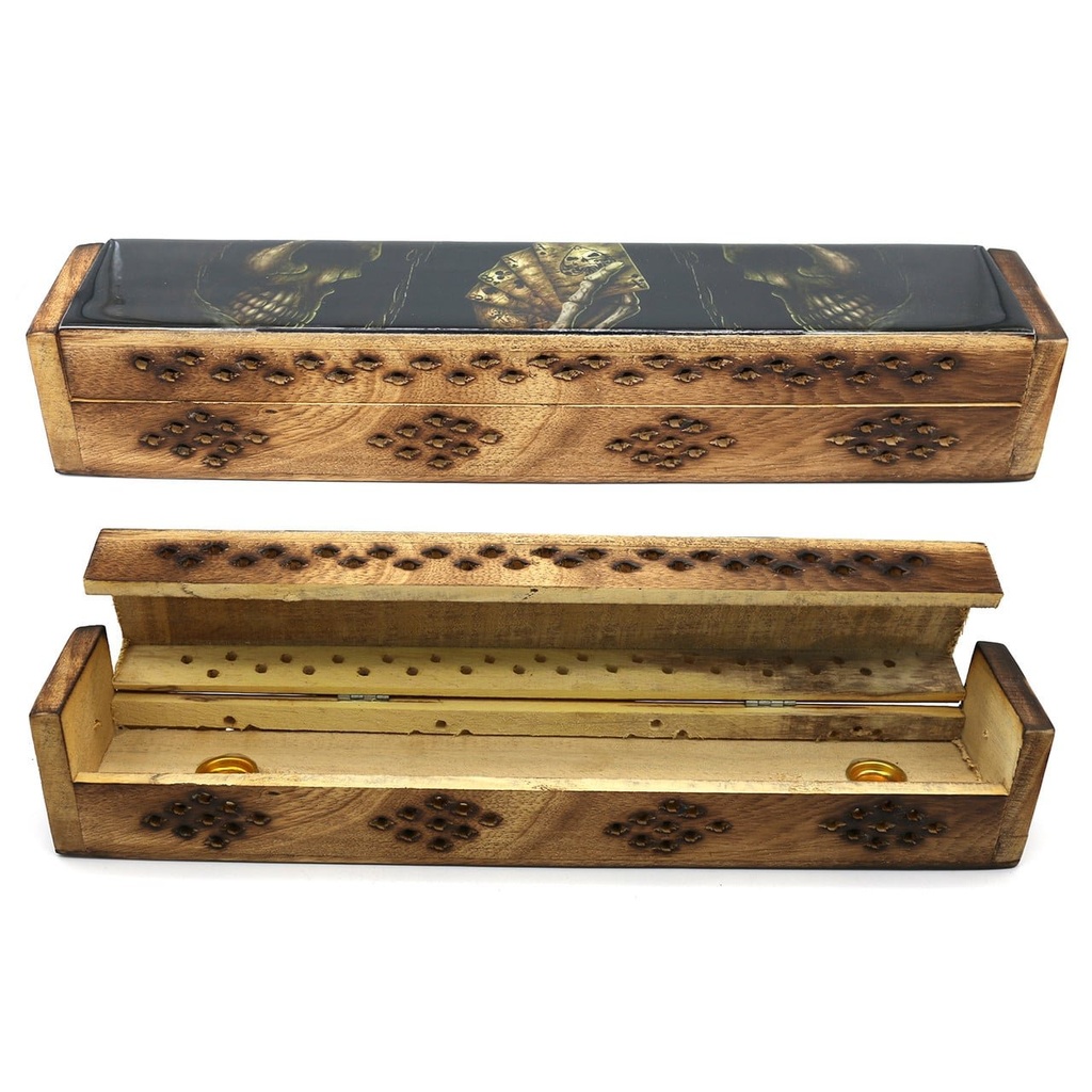 [14093] Skull of Luck Wooden Incense Coffin Box