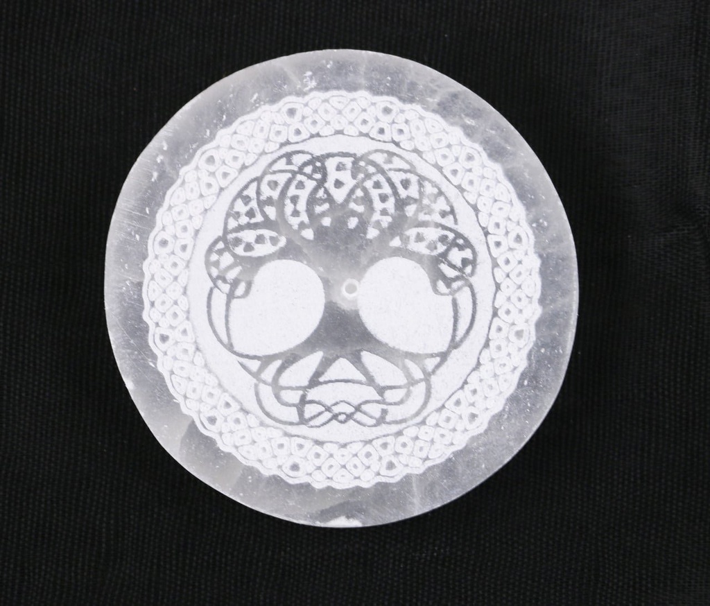 [94119] Tree of Life Round Selenite Incense Burner – 3"
