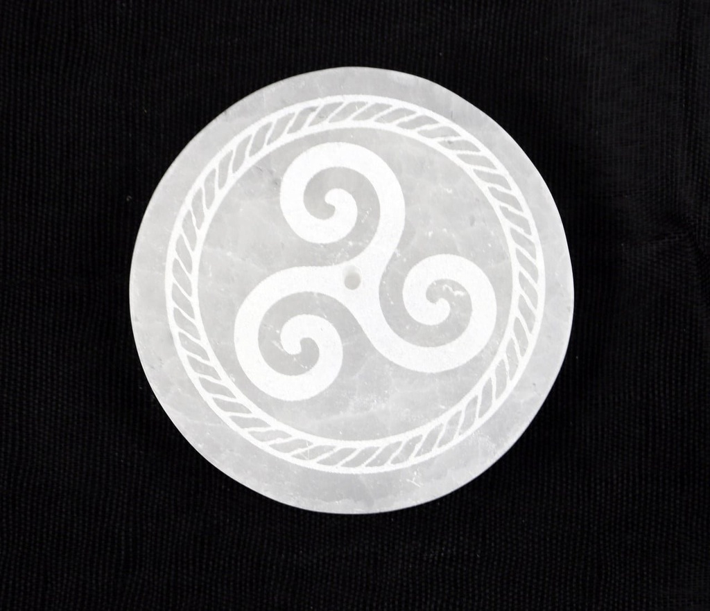 [94122] Celtic Round Selenite Incense Burner – 3"