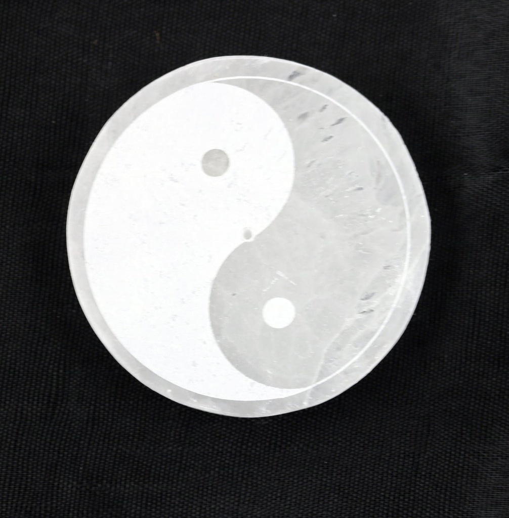 [94125] Yin Yang Round Selenite Incense Burner – 3"