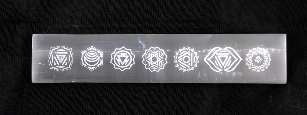 [94127] Seven Chakras Selenite Incense Ash Catcher (B) – 8"