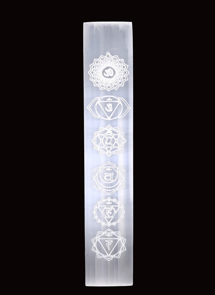 [94129] Seven Chakras Selenite Incense Ash Catcher (A) – 8"