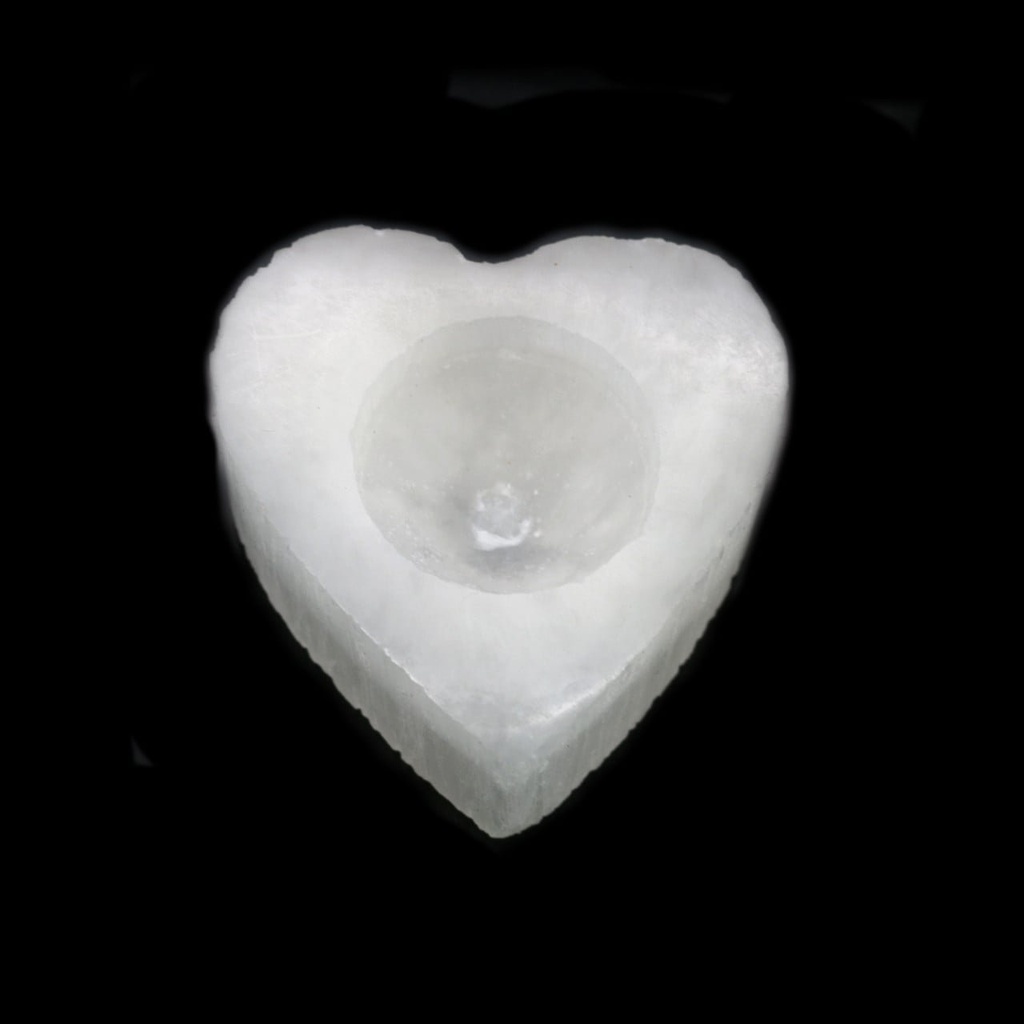 [94162] Heart Shaped Selenite Candle Holder – 3.25"