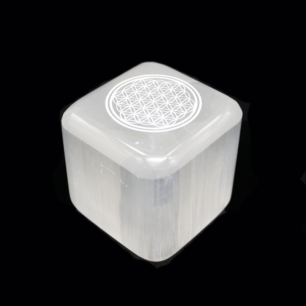 [94164] Flower of Life Selenite Cube – 3.25"