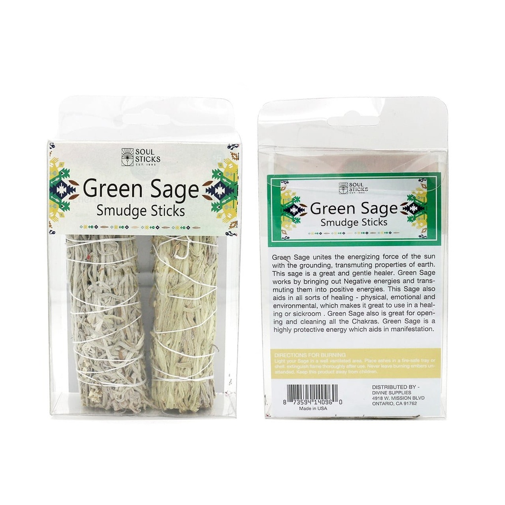 [14099] Green Sage Smudge Sticks Retail Box – 4"