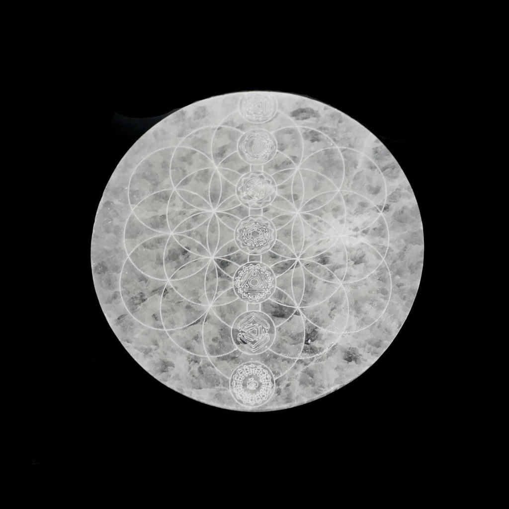 [94178] Round 7 Chakras Selenite Charging Plate – 4"