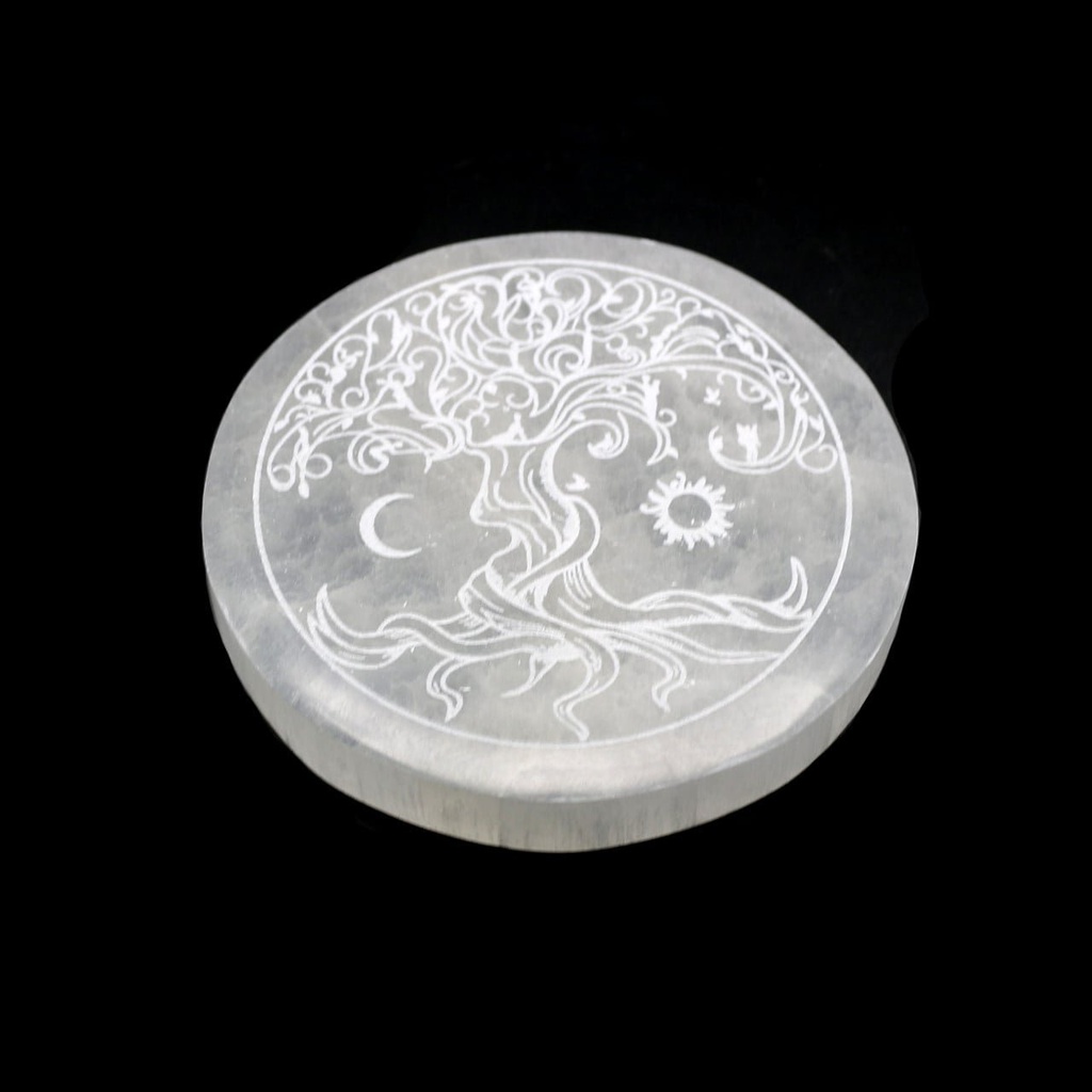 [94180] Round Tree of Life Selenite Charging Plate – 4"