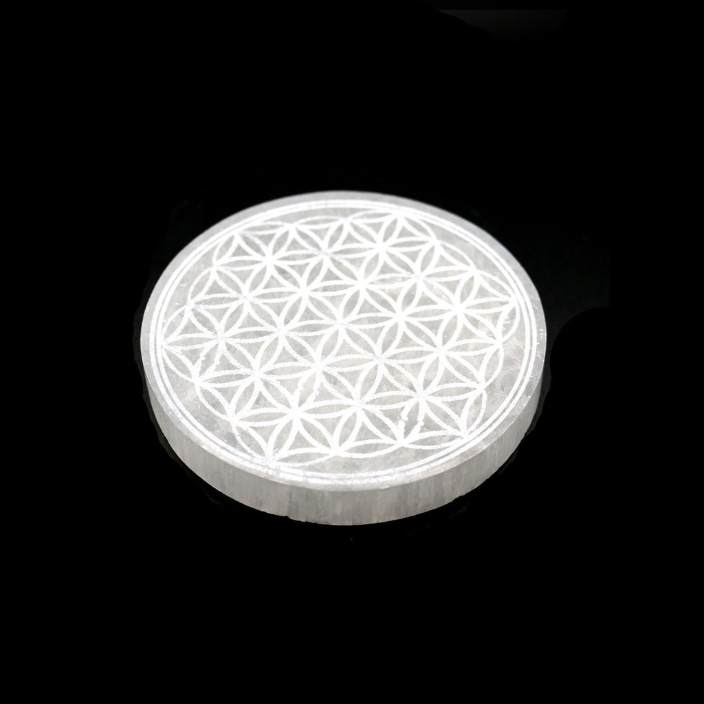 [94181] Round Flower of Life Selenite Charging Plate – 4"