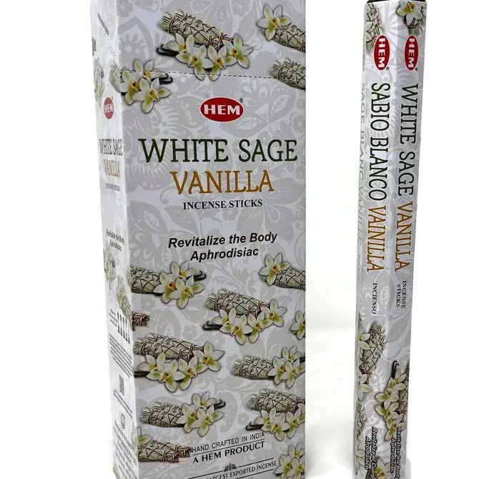 [H220-PRECIOUSWHITESAGEVANILLA] HEM White Sage Vanilla Hexa Incense Sticks – 6-Pack Box