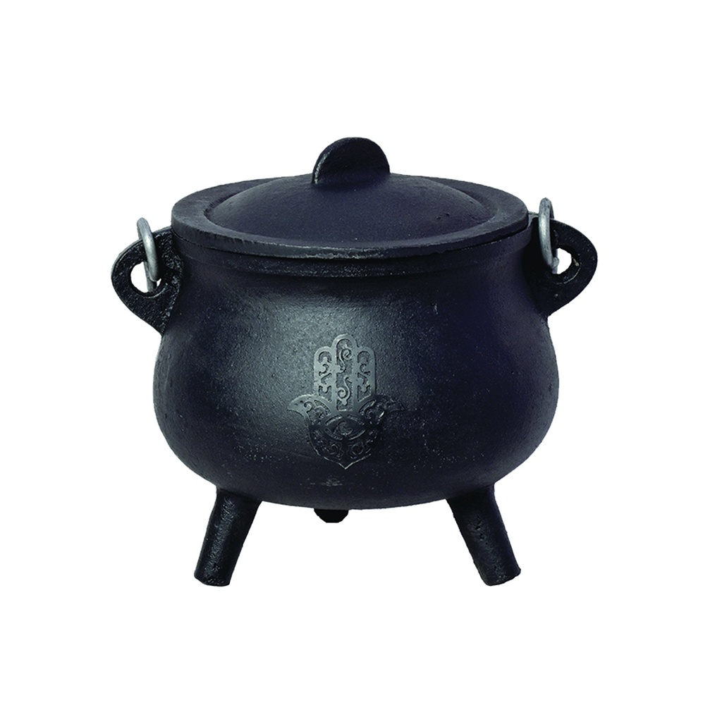 [14217] Hamsa Hand Cast Iron Cauldron – 6"