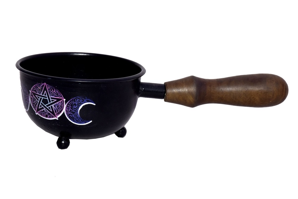 [14227] Triple Moon Metal Smudge Pot w/ Handle – 3"