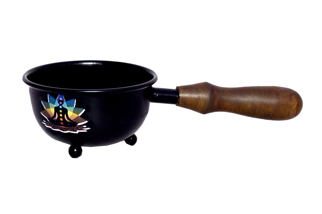 [14231] 7 Chakras Metal Smudge Pot w/ Handle – 3"