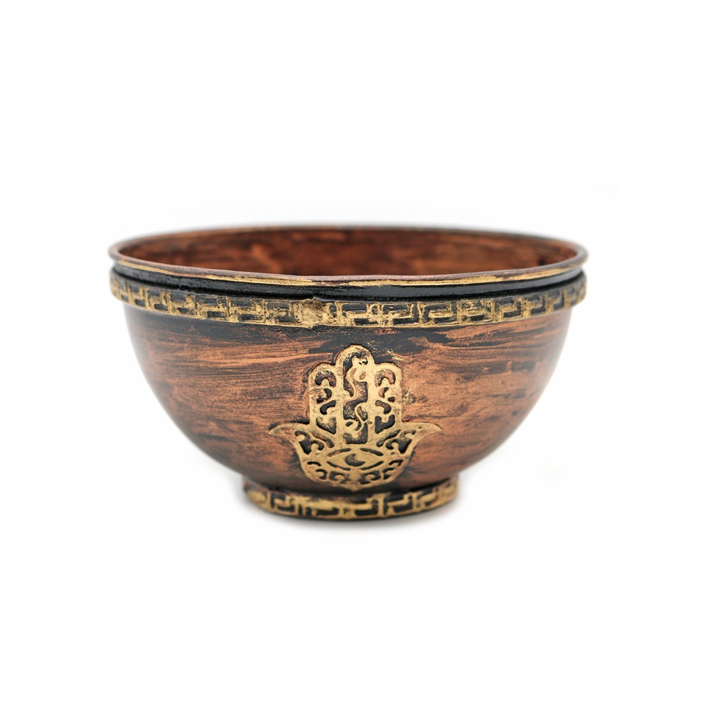 [14240] Hamsa Hand Metal Smudge Bowl – 4"