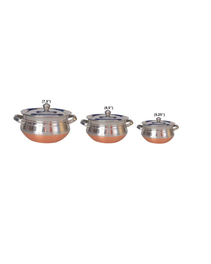 Copper Steel Handi with Lid (Set of 3)