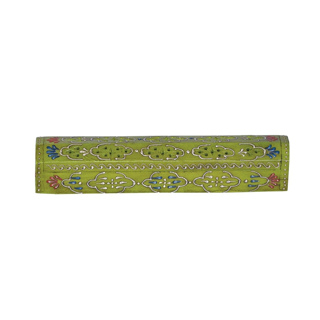 [10421] Green Hand-Painted Wooden Incense Coffin Box – 12" / Jali Cover