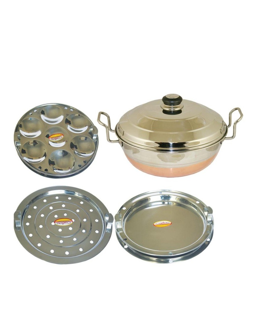 Copper Base Multi Purpose Kadhai with Steamer, Dhokla & Idli Maker (Dia - 13”)