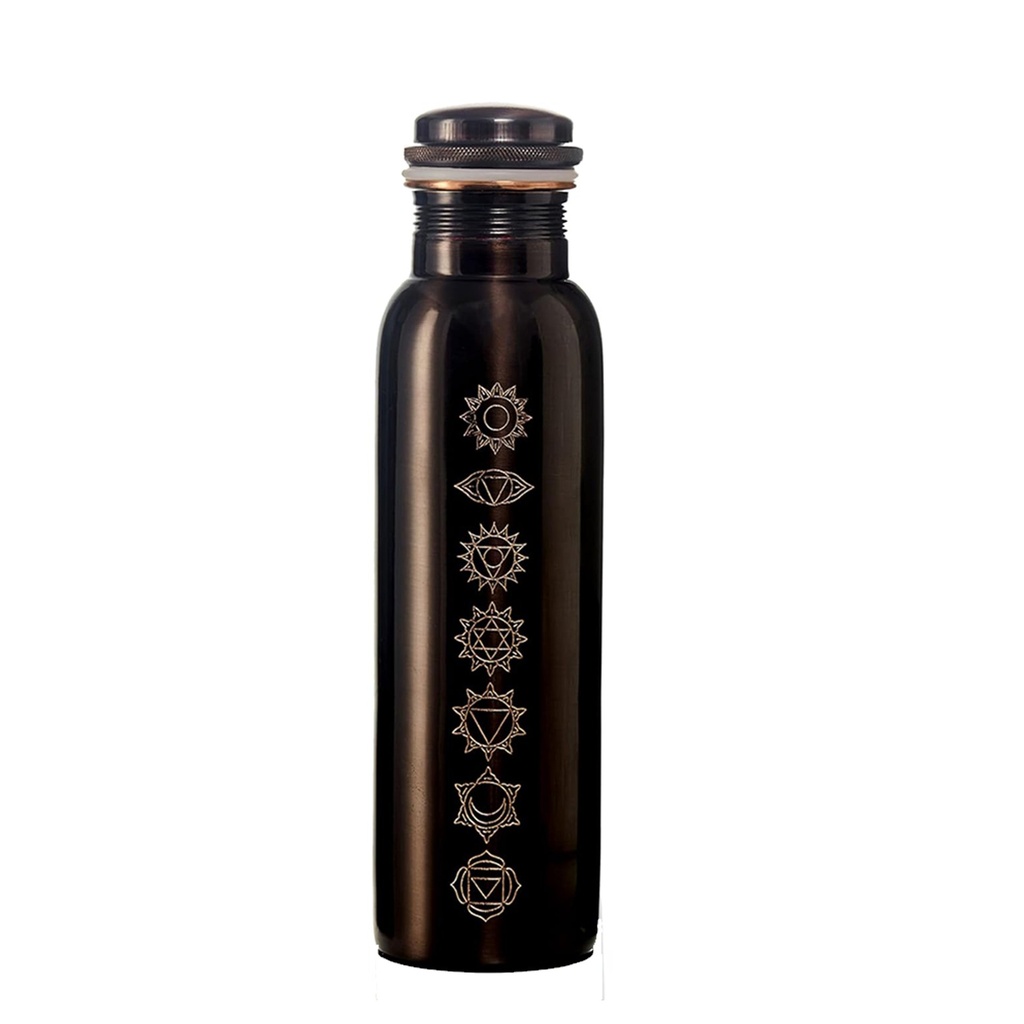 [14325] Engraved 7 Chakras Antique Finish Copper Water Bottle – 950 ml / 32 oz