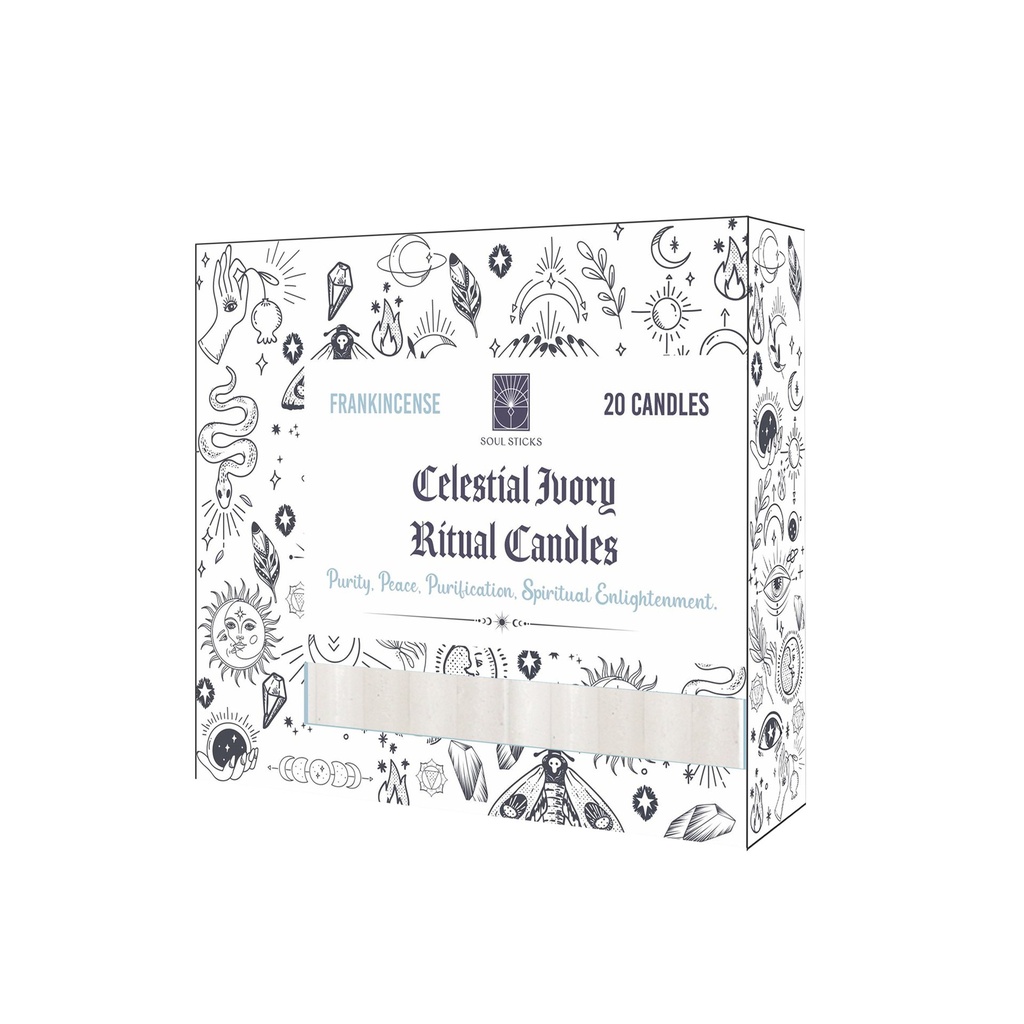[14430] Celestial Ivory Frankincense Scented Ritual Candles – Pack of 20