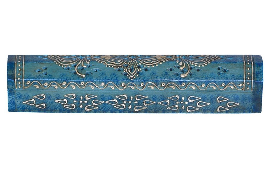 [10424] Blue Hand-Painted Wooden Incense Coffin Box – 12" / Jali Cover
