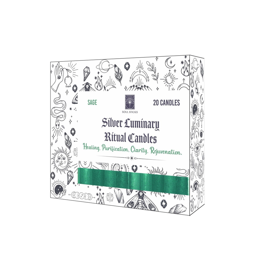 [14439] Silver Luminary Sage Scented Ritual Candles – Pack of 20