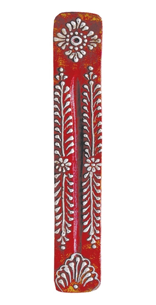 [10425] 11" Red Patterned Mango Wood Incense Ash Catcher