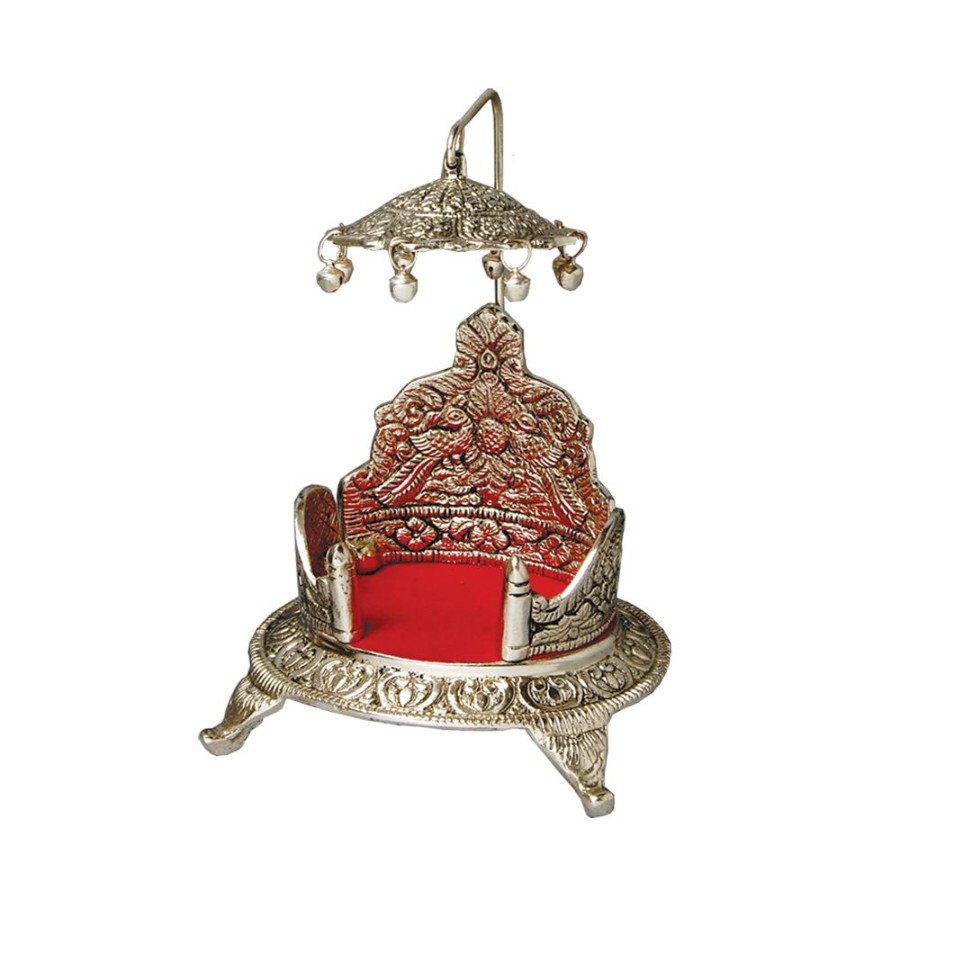 Silver Finish Singhasan with Chatr (8”)
