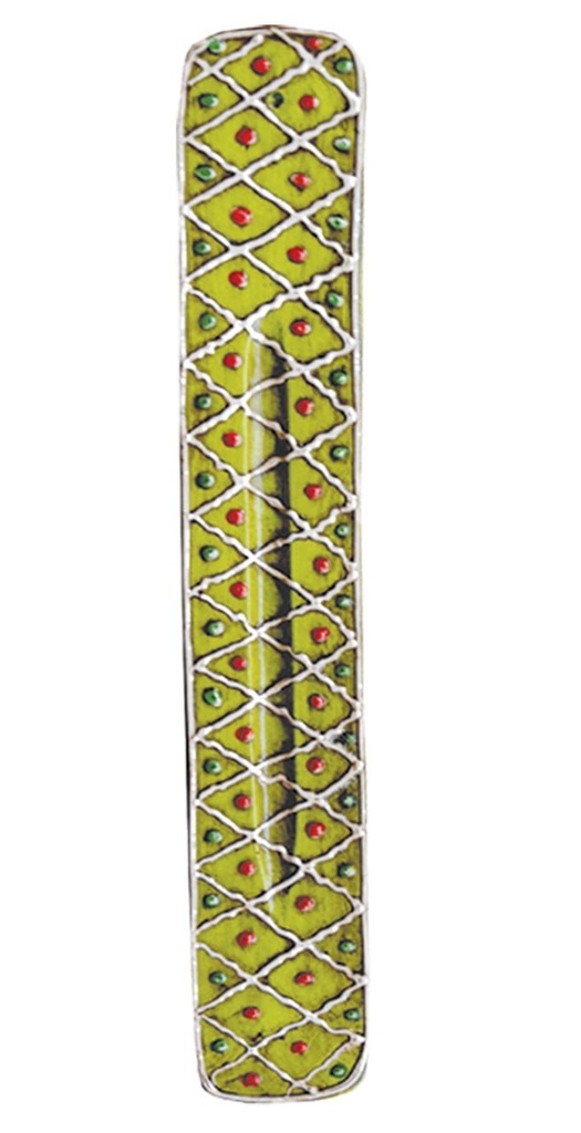 [10426] 11" Green Patterned Mango Wood Incense Ash Catcher