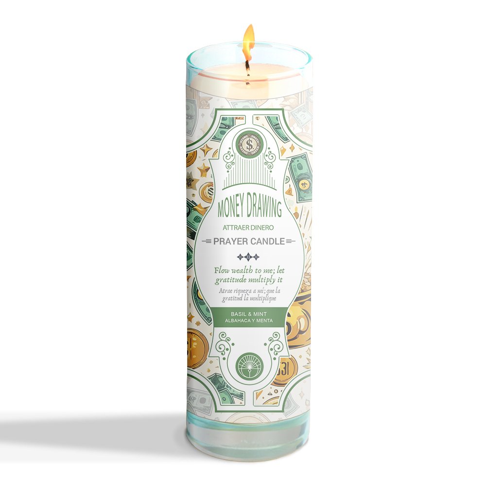 [14486] Money Drawing Prayer Candle – 7" x 2"