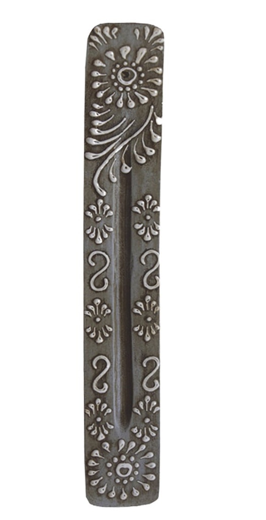 [10428] 11" Grey Patterned Mango Wood Incense Ash Catcher