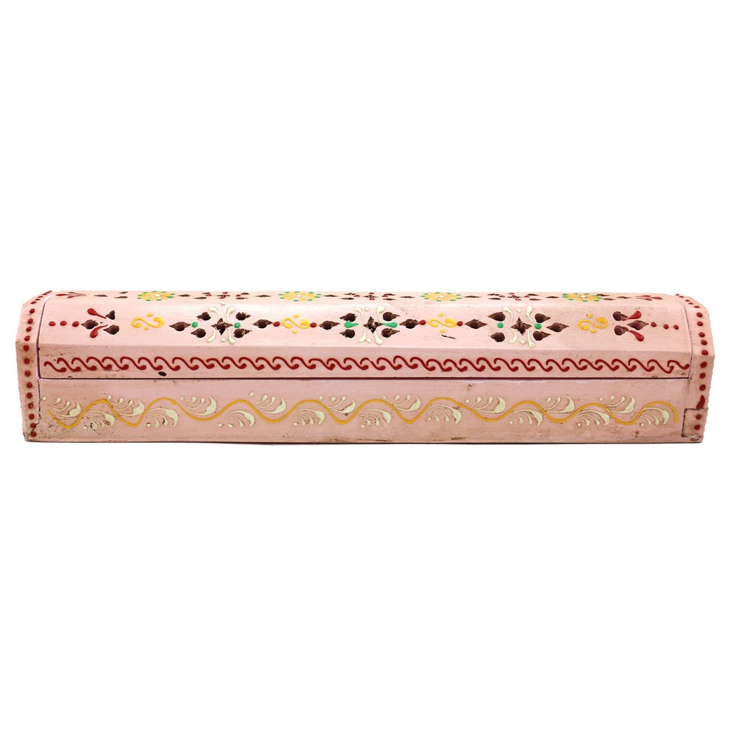 [10433] 12" Pink Hand-Painted Wooden Incense Coffin Box