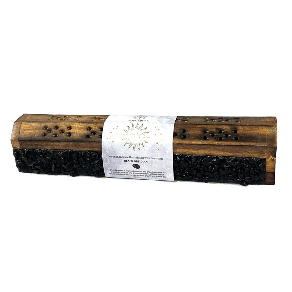 [14602] Black Obsidian Elements Wooden Coffin Box