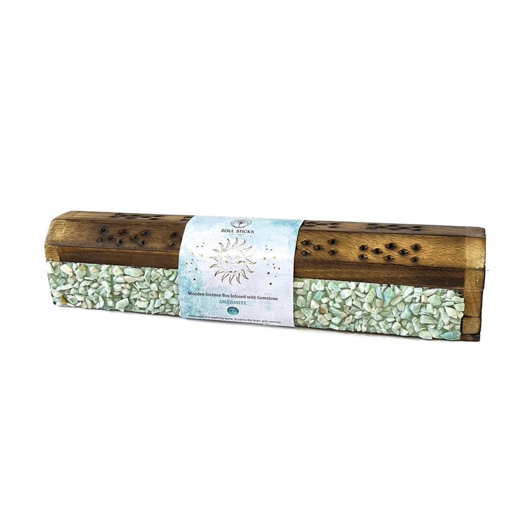 [14603] Amazonite Elements Wooden Coffin Box