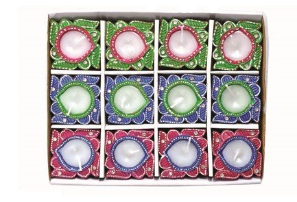 Hand Painted Diyas with wax In Gift Box (Set of 12) (2.75”)