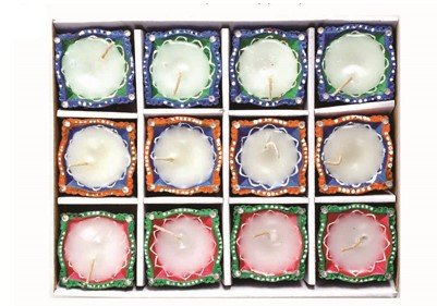 Hand Painted Diyas with wax In Gift Box (Set of 12) (2.75”)