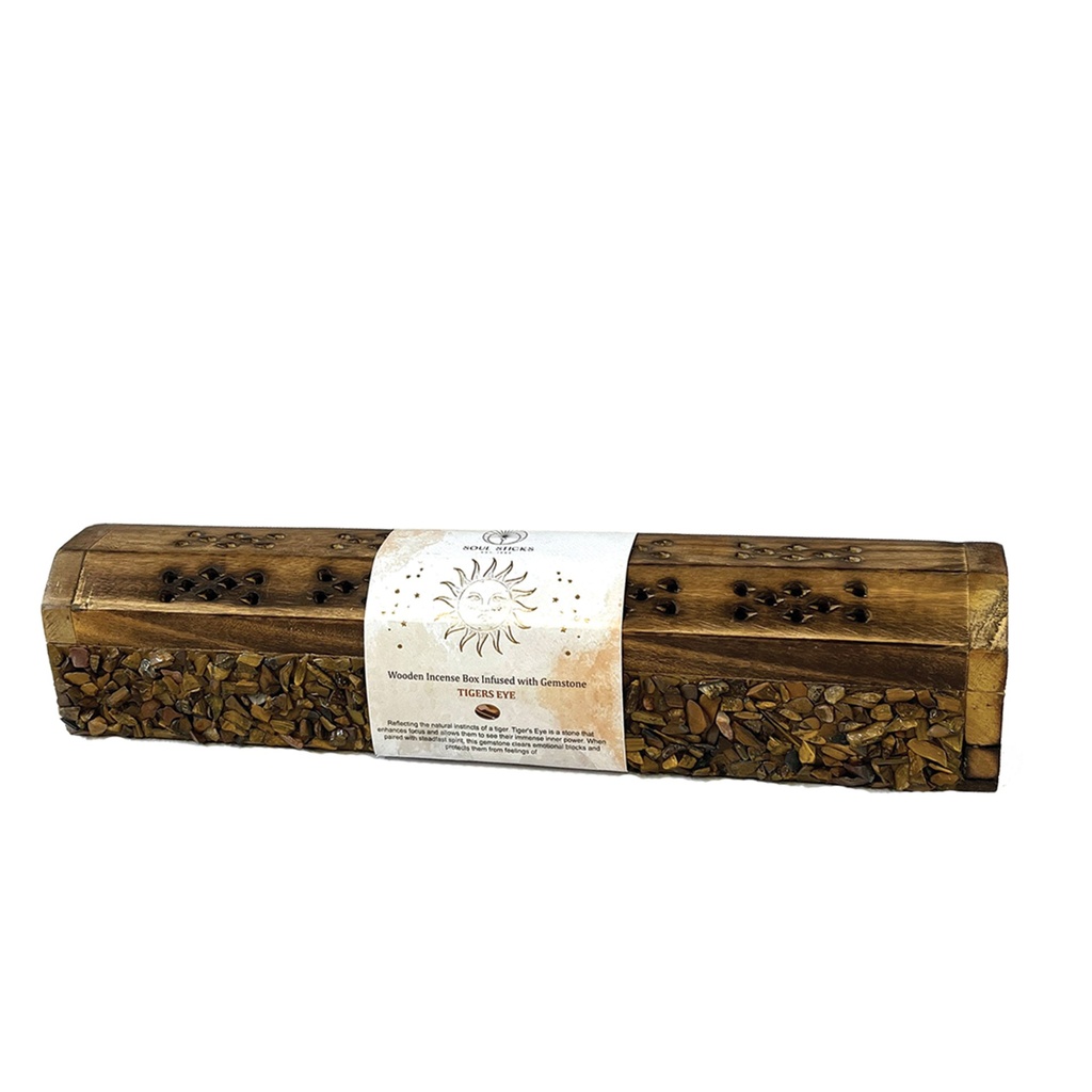 [14608] Tigers Eye Elements Wooden Coffin Box