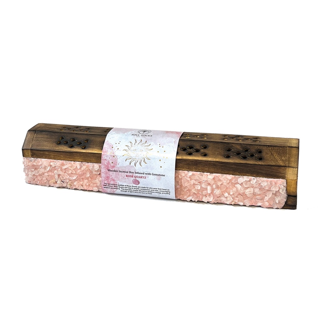 [14610] Rose Quartz Elements Wooden Coffin Box