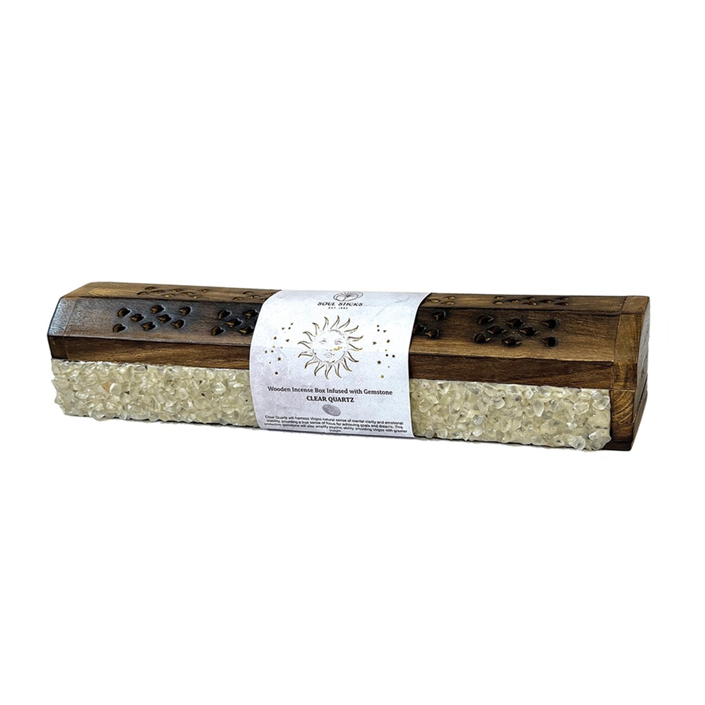 [14611] Clear Quartz Elements Wooden Coffin Box