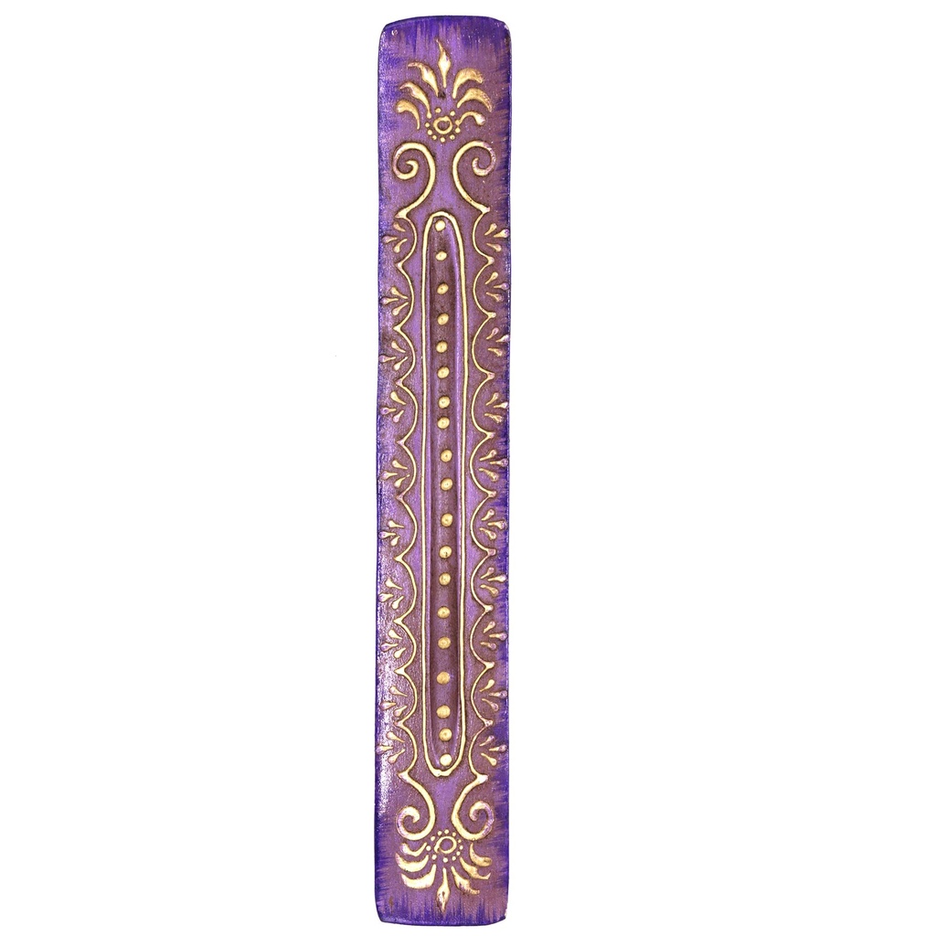 [10444] 11" Purple Hand-Painted Wooden Incense Ash Catchers – Pack of 12