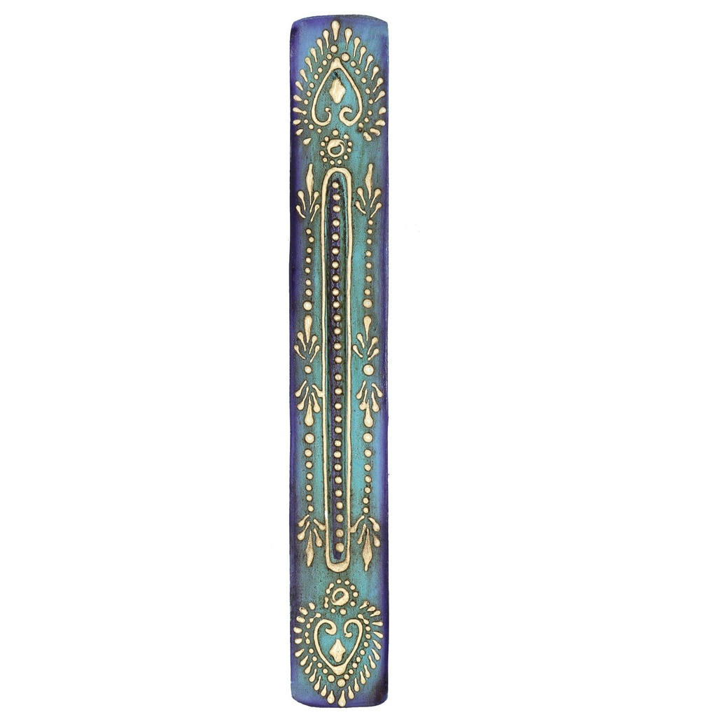 [10445] 11" Blue Hand-Painted Wooden Incense Ash Catchers – Pack of 12