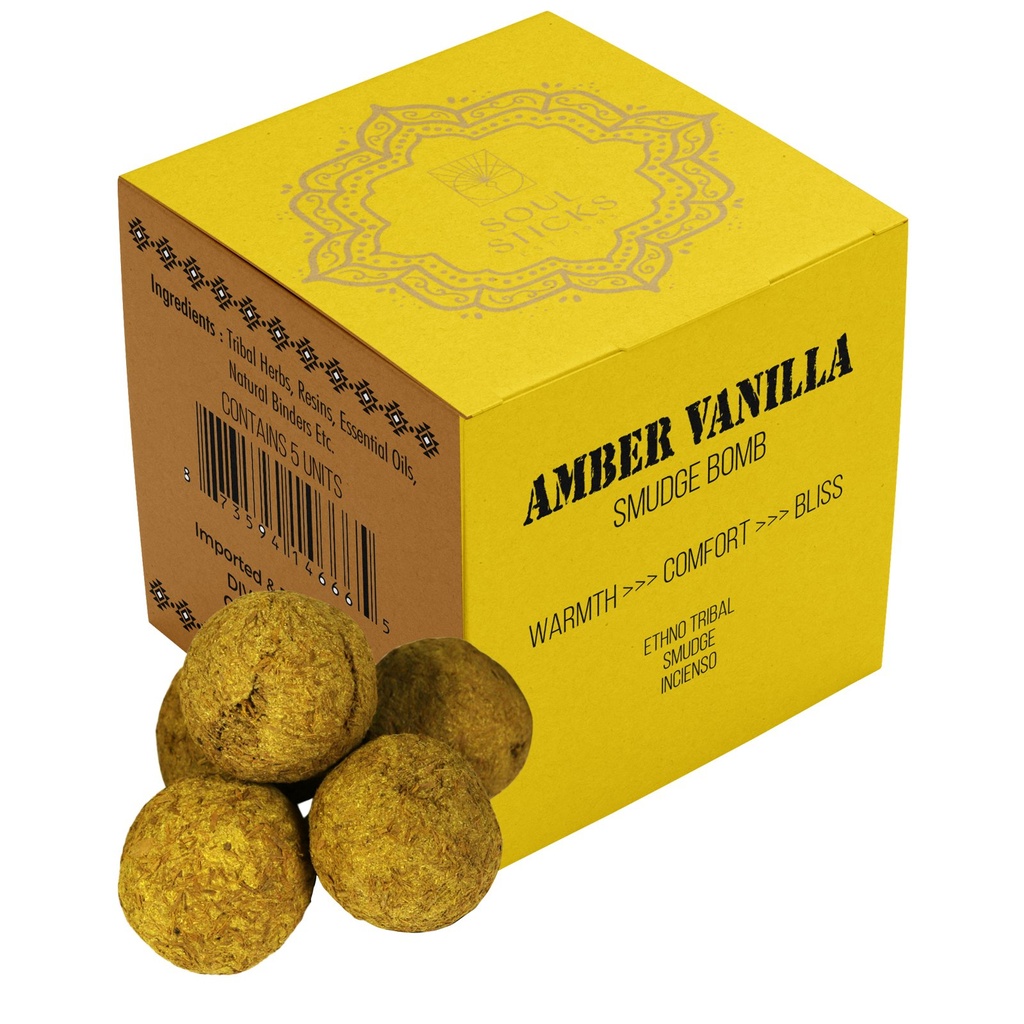 Amber Vanilla Smudge Bombs w/ Burner – Pack of 5