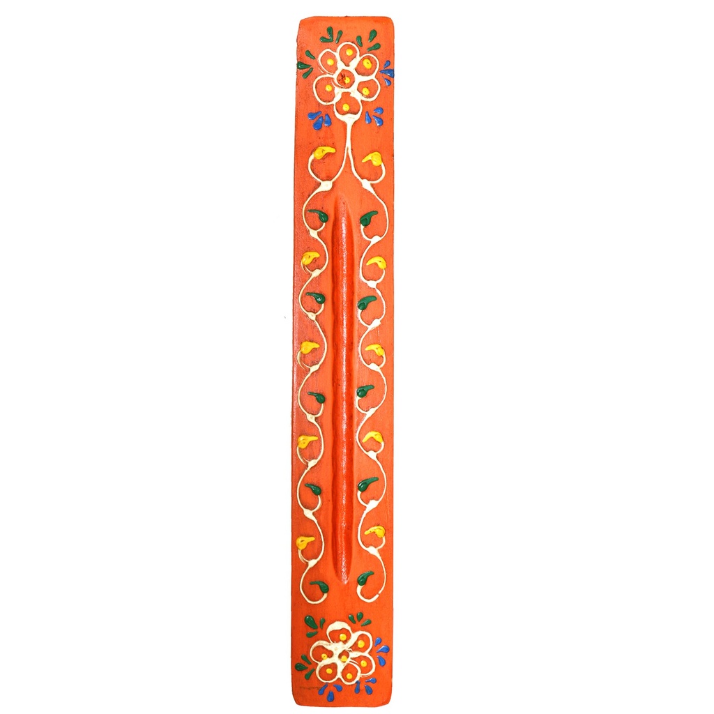 [10446] 11" Orange Hand-Painted Wooden Incense Ash Catchers