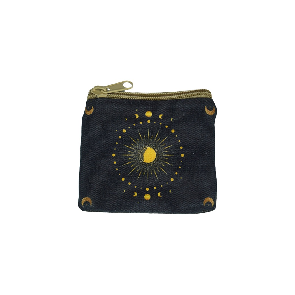 [14721] Sun Moon Black Coin Purse – 3.5" x 4"