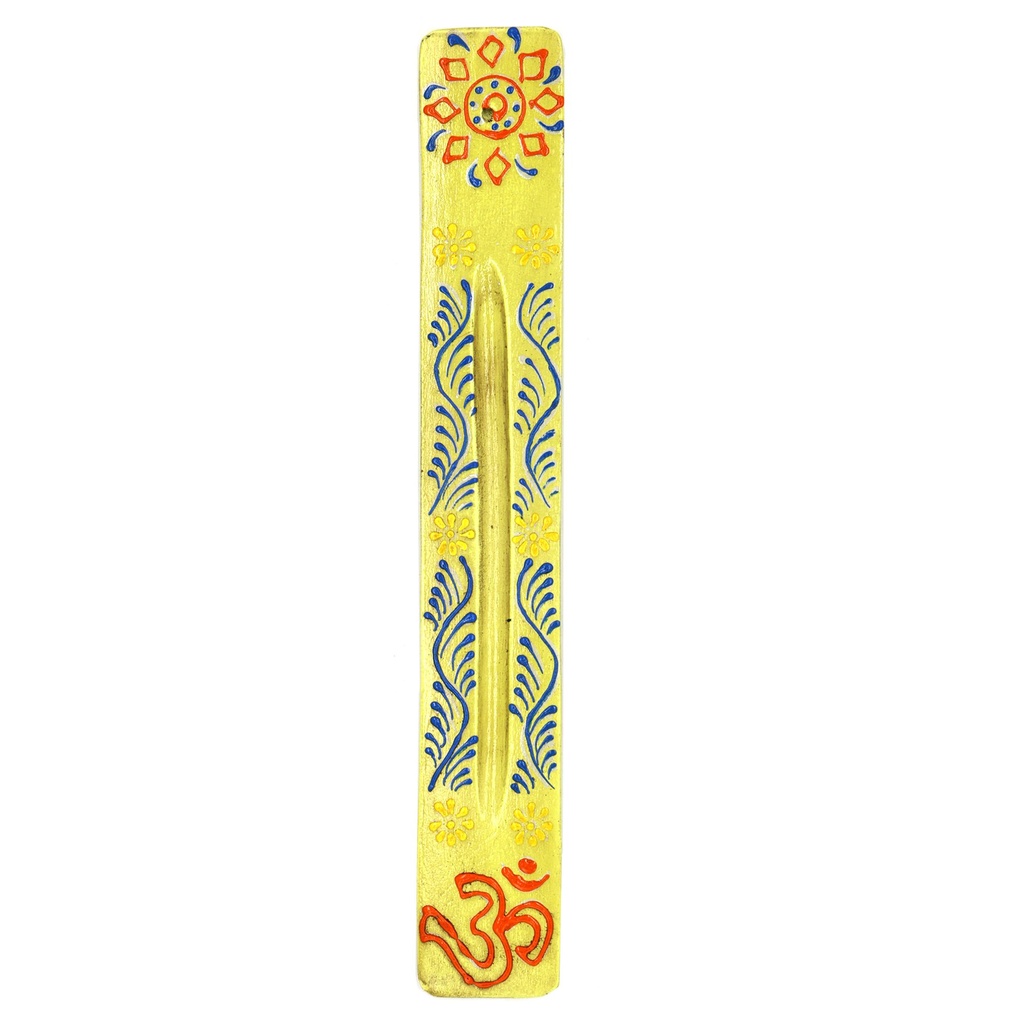 [10449] 11" Yellow Hand-Painted Wooden Incense Ash Catchers