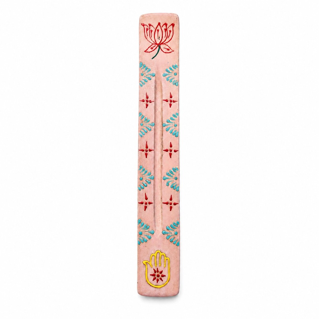 [10450] 11" Lavender Patterned Mango Wood Incense Ash Catcher