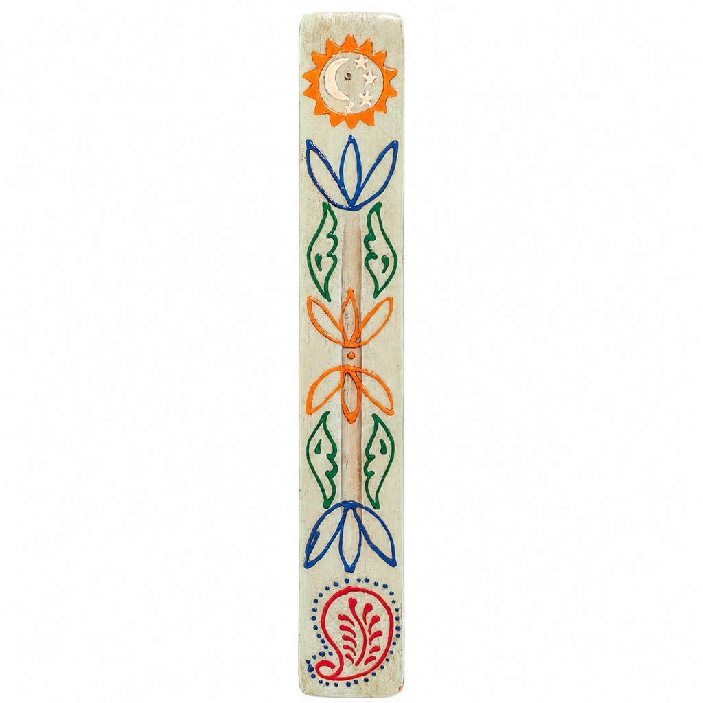 [10451] 11" Aqua Patterned Mango Wood Incense Ash Catcher