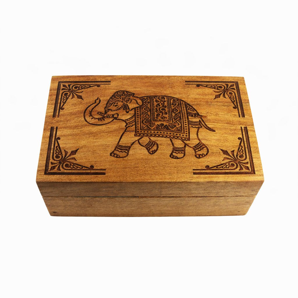 Majestic Elephant Wooden Box – 4" x 6"