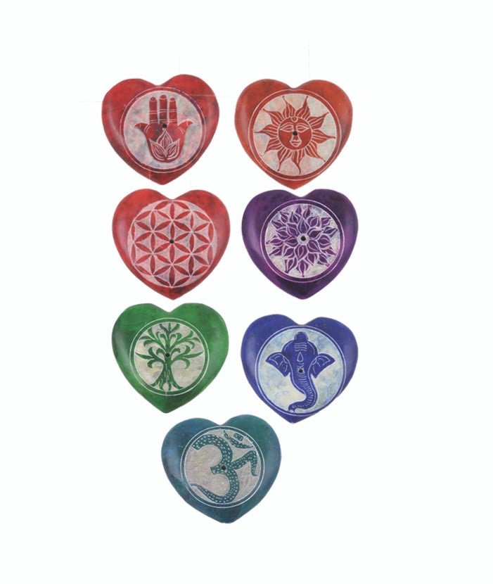 [17565] Assorted Natural Soapstone Hand-Painted Incense Burners – 2.25" / Set of 7